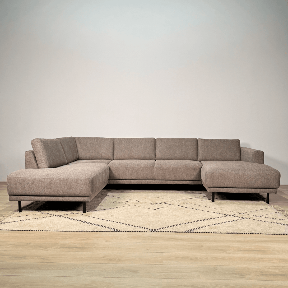 Banken - Moderne U - Bank Hoekbank Taupe Stof - Links - 310x197x142 cm - Aniko - Dimehouse