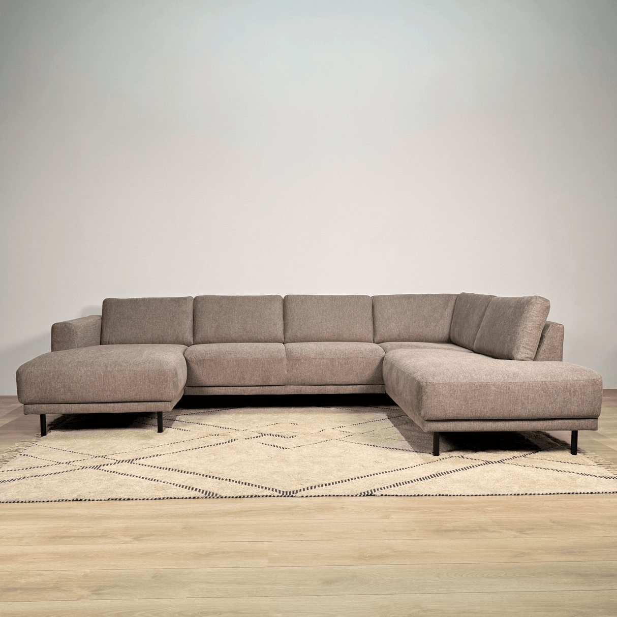 Banken - Moderne U - Bank Hoekbank Taupe Stof - Rechts - 310x197x142 cm - Aniko - Dimehouse