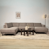 Banken - Moderne U - Bank Hoekbank Taupe Stof - Links - 310x197x142 cm - Aniko - Dimehouse