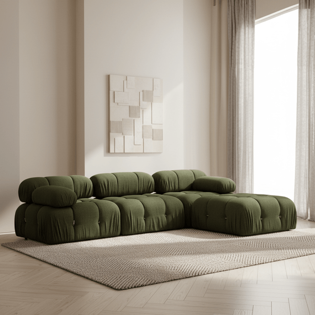 Modulares XXL-Ecksofa Bubble mit Ottomane – Samtgrün