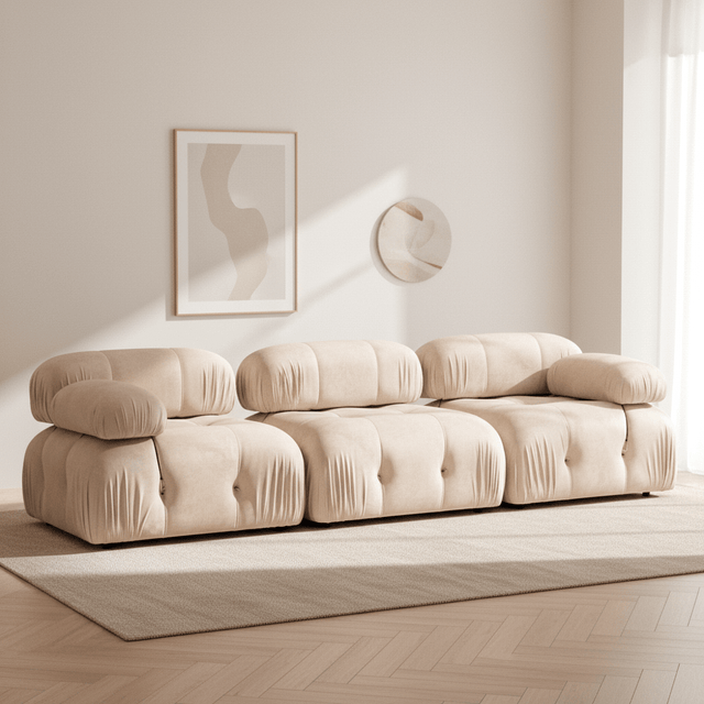 Modulares Sofa 3-Sitzer-Bubble-Samt in Beige