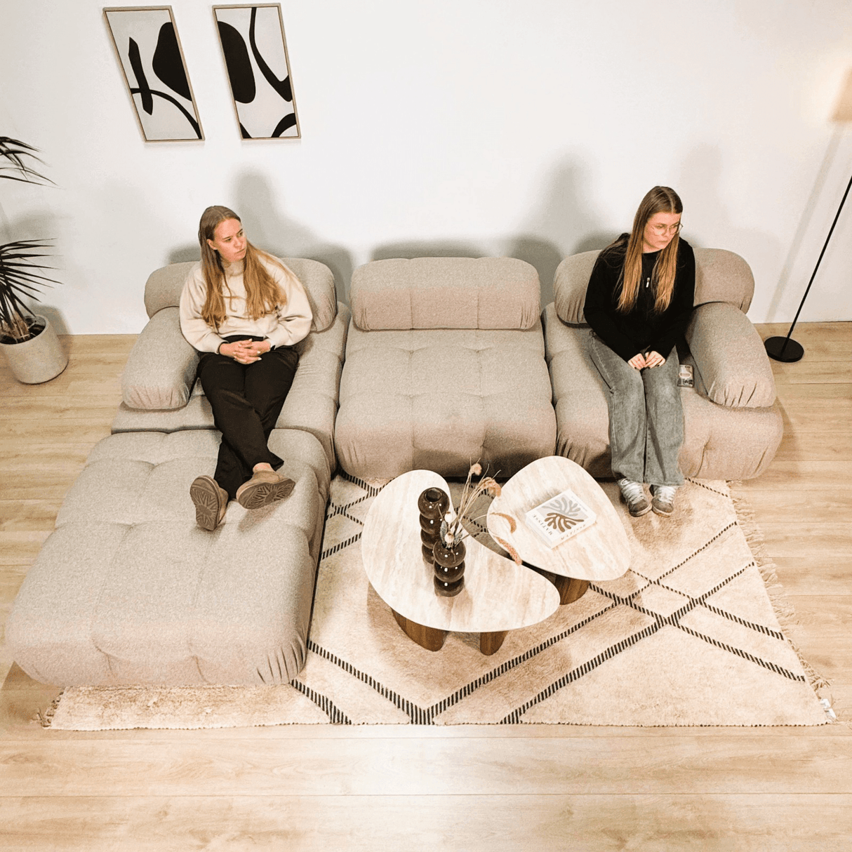 Banken - Modulaire bank 3 - zits met hocker Doblo beige - Dimehouse