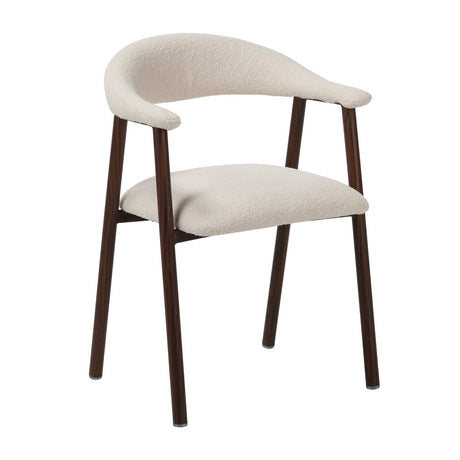 Eetkamerstoelen - Japandi Eetkamerstoel Beige Bouclé Suki - Walnoot Frame - Met Armleuning - Dimehouse