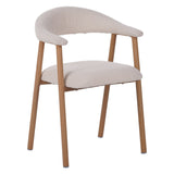 Eetkamerstoelen - Japandi Eetkamerstoel Beige Bouclé Suki - Eikenlook Frame - Met Armleuning - Dimehouse