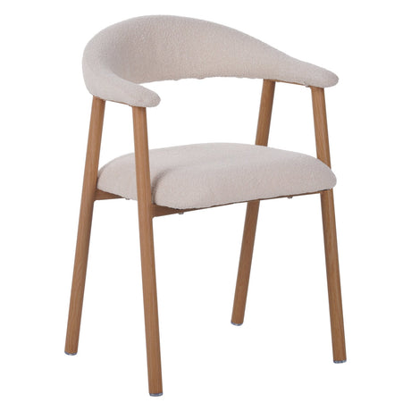Eetkamerstoelen - Japandi Eetkamerstoel Beige Bouclé Suki - Eikenlook Frame - Met Armleuning - Dimehouse