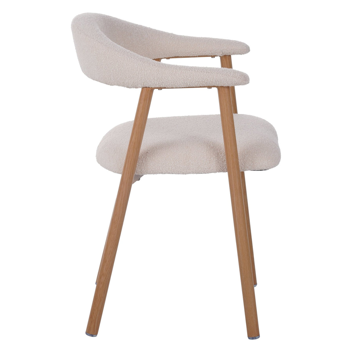 Eetkamerstoelen - Japandi Eetkamerstoel Beige Bouclé Suki - Eikenlook Frame - Met Armleuning - Dimehouse