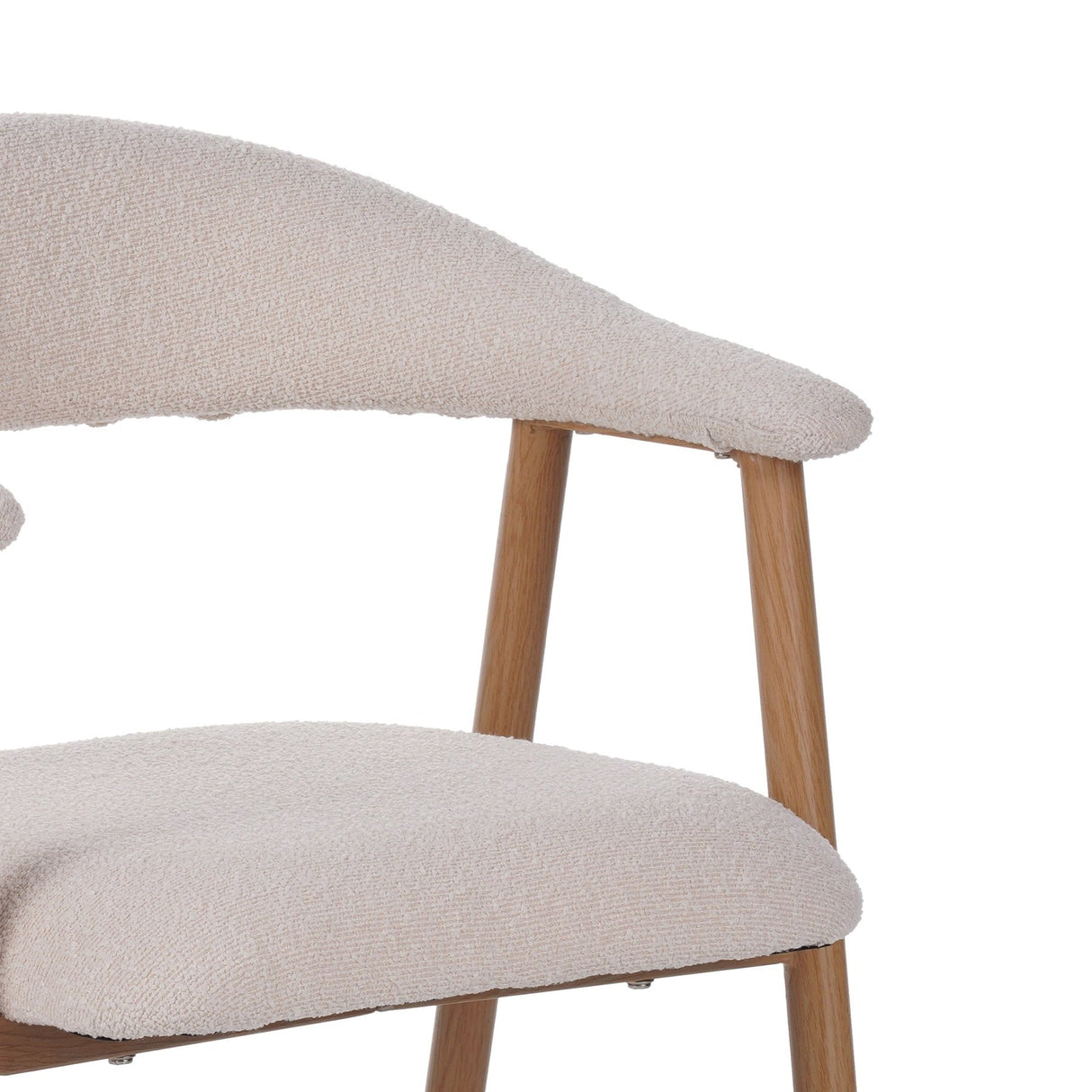 Eetkamerstoelen - Japandi Eetkamerstoel Beige Bouclé Suki - Eikenlook Frame - Met Armleuning - Dimehouse