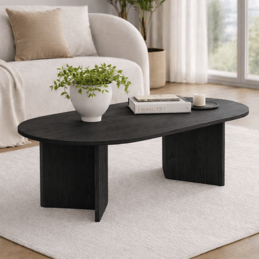Salontafels - Ovale salontafel Zwart melamine - Japandi - 119x60 cm - Sota - Dimehouse