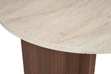 Eettafels - Ovale eettafel travertin blad - walnoot melamine - 180x89,5x75 cm - Sota - Dimehouse