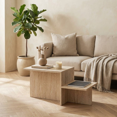 Salontafels - Salontafel travertin melamine Eterna 80 x 40 cm - Dimehouse