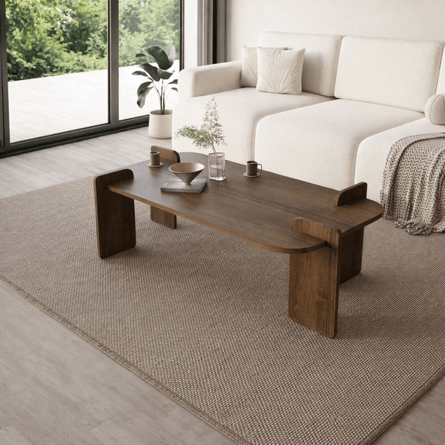 Salontafels - Salontafel Walnoot melamine Japandi - 120 x 60 cm - ronde hoeken - Lovge - Dimehouse