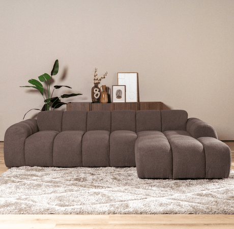 Banken-Ecksofa mit Lounge-Softbraun Bouclé Stoff - Streifen - rechts - Brix -Dimehouse