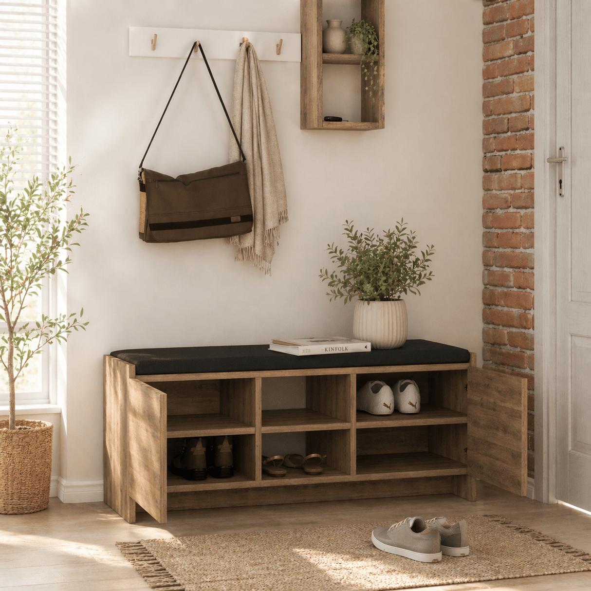 Schoenenkasten - Schoenenkast Donker Eiken Melamine - zes vakken - 110x43x37 cm - Zulla - Dimehouse