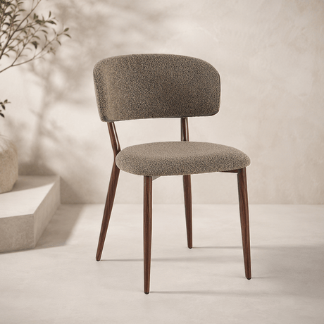 Eetkamerstoelen-Japandi Eetkamerstoel Yura Taupe - Walnootlook Frame-Dimehouse