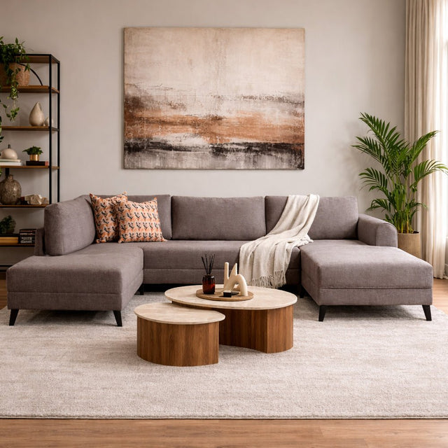 Banken - Slaapbank Taupe stof - U - bank - XXL 300x202x152cm - Belen - Dimehouse