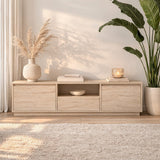 TV Meubels - TV Meubel Japandi Travertin Melamine - drie kastjes - 160x42x29,5 cm - Flare - Dimehouse