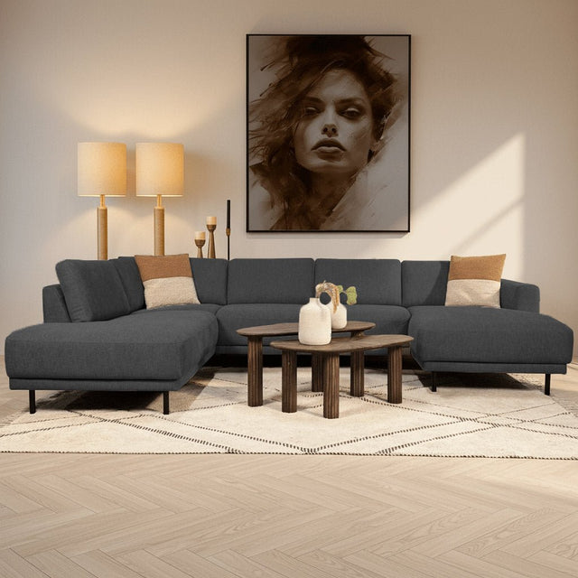 Banken - Moderne U - Bank hoekbank Antraciet Stof - links - 310x197x142 cm - Aniko - Dimehouse