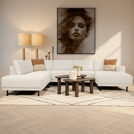 Banken - Moderne U - Bank Hoekbank Beige Stof - Links - 310x197x142 cm - Aniko - Dimehouse