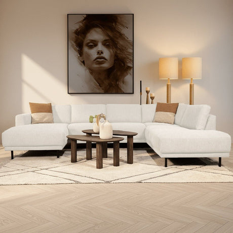 Banken - Moderne U - Bank Hoekbank Beige Stof - Rechts - 310x197x142 cm - Aniko - Dimehouse