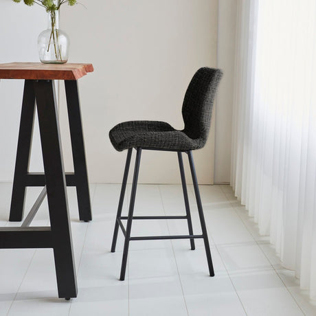 Barkrukken - Beau Barkruk Zwart Chenille Stof - 67 cm Zithoogte - Zonder Armleuningen - Dimehouse