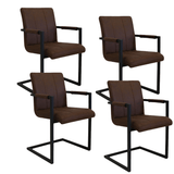 Eetkamerstoelen - Set van 4 Industriële Eetkamerstoelen Jackson Bruin - Microvezel - Met Armleuningen - Dimehouse