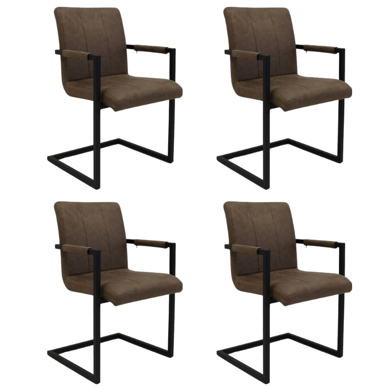 Eetkamerstoelen - Set van 4 Industriële Eetkamerstoelen Jackson Taupe - Microvezel - Met Armleuningen - Dimehouse