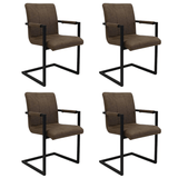 Eetkamerstoelen - Set van 4 Industriële Eetkamerstoelen Jackson Taupe - Microvezel - Met Armleuningen - Dimehouse