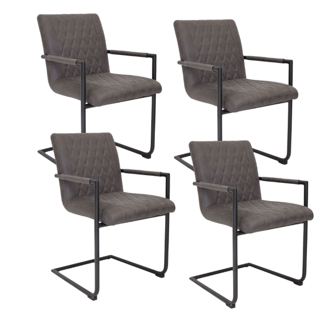 Eetkamerstoelen - Set van 4 Eetkamerstoelen Dean Industrieel Antraciet - Microvezel Stof - Met Armleuningen - Dimehouse