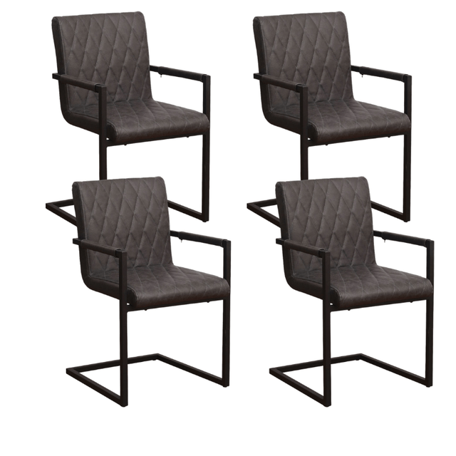 Eetkamerstoelen - Set van 4 Eetkamerstoelen Ruben Industrieel Antraciet - Kunstleer - Met Armleuningen - Dimehouse