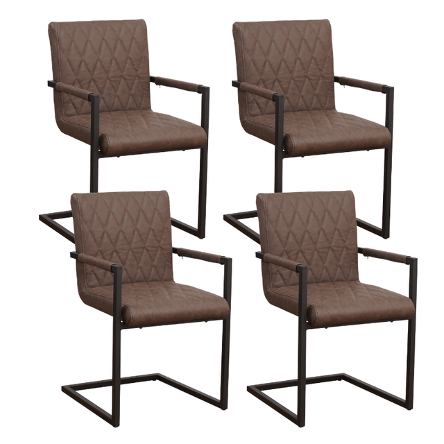 Eetkamerstoelen - Set van 4 Eetkamerstoelen Ruben Industrieel Taupe - Kunstleer - Met Armleuningen - Dimehouse