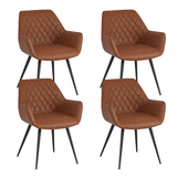 Eetkamerstoelen - Set van 4 Industriële Eetkamerstoelen Cara Cognac Ruitpatroon - Kunstleer - Met Armleuning - Dimehouse
