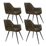 Eetkamerstoelen - Set van 4 Industriële Eetkamerstoelen Cara Groen Ruitpatroon - Kunstleer - Met Armleuning - Dimehouse