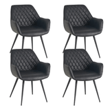 Eetkamerstoelen - Set van 4 Industriële Eetkamerstoelen Cara Zwart Ruitpatroon - Kunstleer - Met Armleuning - Dimehouse