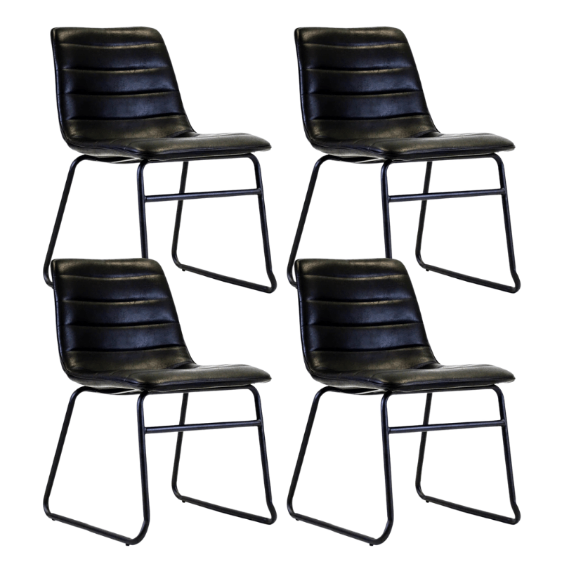 Eetkamerstoelen - Set van 4 Industriële Eetkamerstoelen Mark Zwart Kunstleer - Zonder Armleuningen - Dimehouse