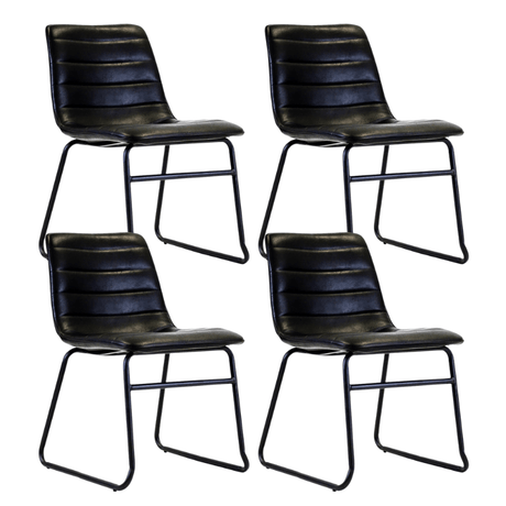 Eetkamerstoelen - Set van 4 Industriële Eetkamerstoelen Mark Zwart Kunstleer - Zonder Armleuningen - Dimehouse