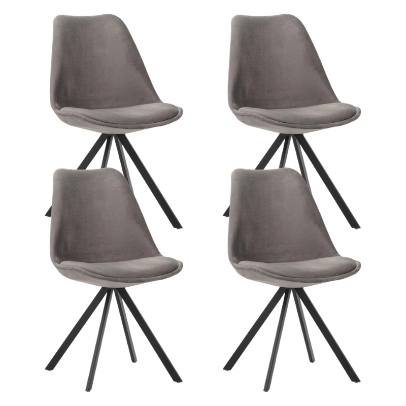 Eetkamerstoelen - Set van 4 Eetkamerstoelen Jace Velvet Grijs - Zonder Armleuningen - Dimehouse
