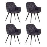 Eetkamerstoelen - Set van 4 Eetkamerstoelen Velvet Antraciet Stof Audrey - Met Armleuningen - Dimehouse