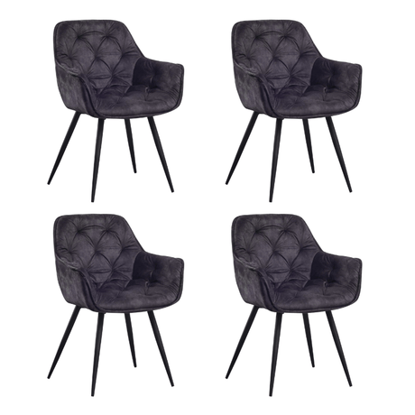 Eetkamerstoelen - Set van 4 Eetkamerstoelen Velvet Antraciet Stof Audrey - Met Armleuningen - Dimehouse
