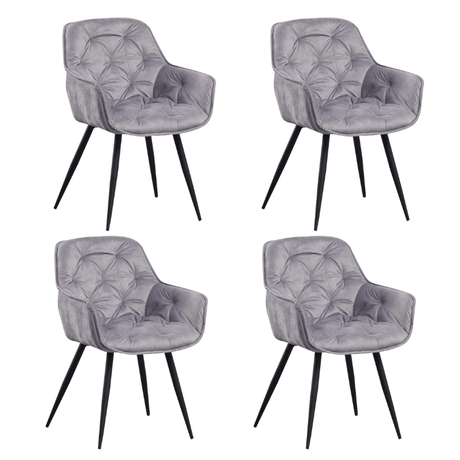 Eetkamerstoelen - Set van 4 Eetkamerstoelen Velvet Grijs Stof Audrey - Met Armleuningen - Dimehouse