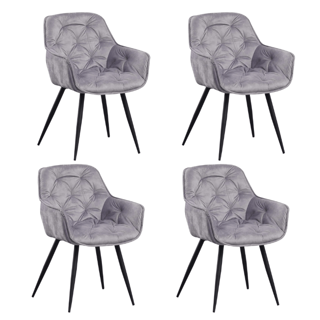 Eetkamerstoelen - Set van 4 Eetkamerstoelen Velvet Grijs Stof Audrey - Met Armleuningen - Dimehouse