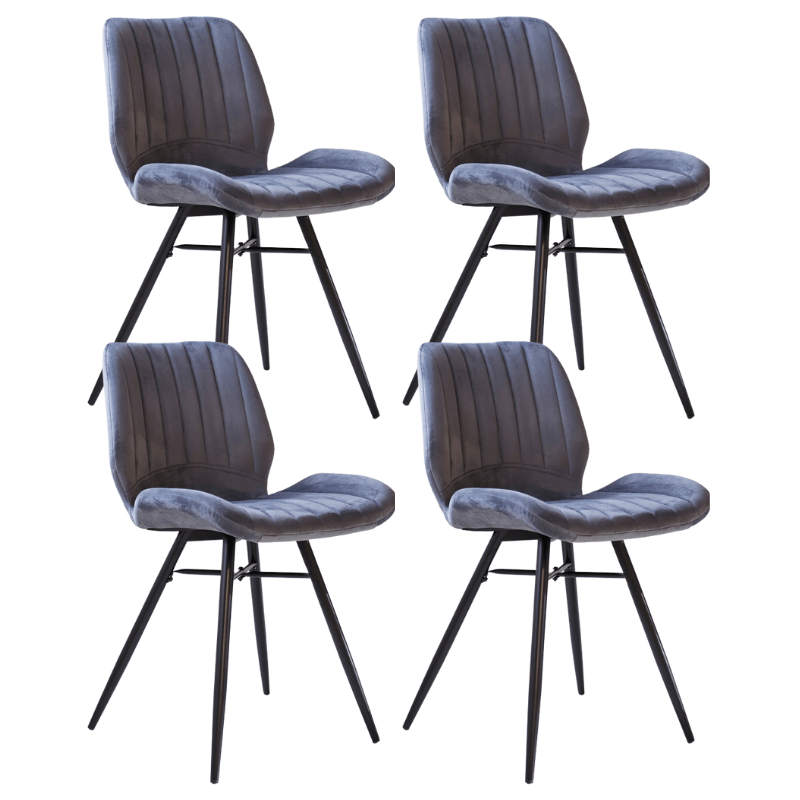 Eetkamerstoelen - Set van 4 Eetkamerstoelen Beau Antraciet Velvet Stof - Zonder Armleuningen - Dimehouse