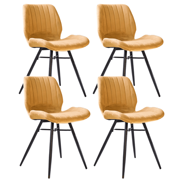 Eetkamerstoelen - Set van 4 Eetkamerstoelen Beau Geel Velvet Stof - Zonder Armleuningen - Dimehouse