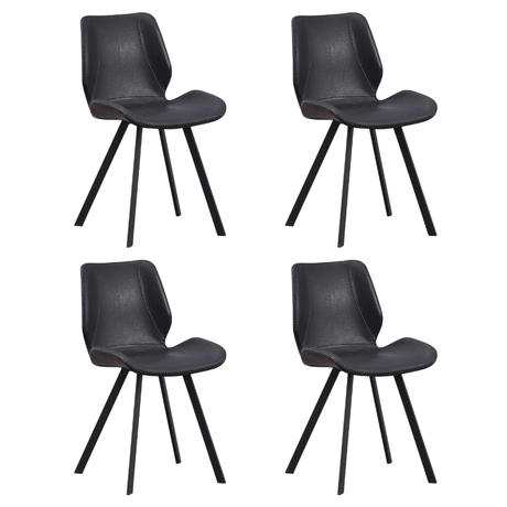 Eetkamerstoelen - Set van 4 Eetkamerstoelen Industrieel Zwart Kunstleer Barry - Zonder Armleuningen - Dimehouse