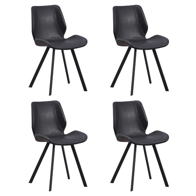 Eetkamerstoelen - Set van 4 Eetkamerstoelen Industrieel Zwart Kunstleer Barry - Zonder Armleuningen - Dimehouse