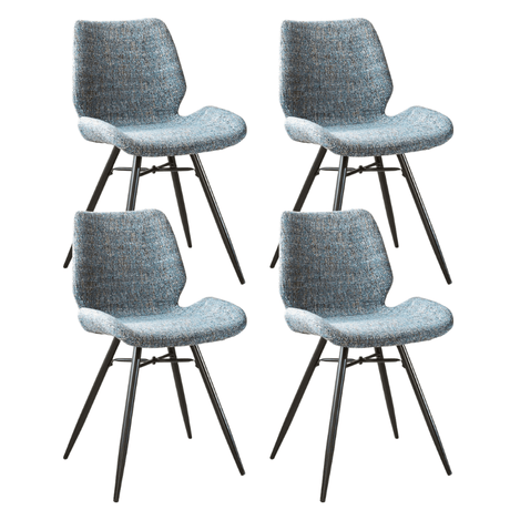 Eetkamerstoelen - Set van 4 Eetkamerstoelen Beau Blauw Chenille Stof - Zonder Armleuningen - Dimehouse