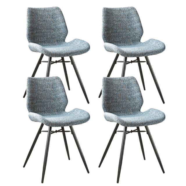 Eetkamerstoelen - Set van 4 Eetkamerstoelen Beau Blauw Chenille Stof - Zonder Armleuningen - Dimehouse