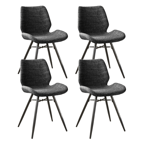 Eetkamerstoelen - Set van 4 Eetkamerstoelen Beau Antraciet Chenille Stof - Zonder Armleuningen - Dimehouse