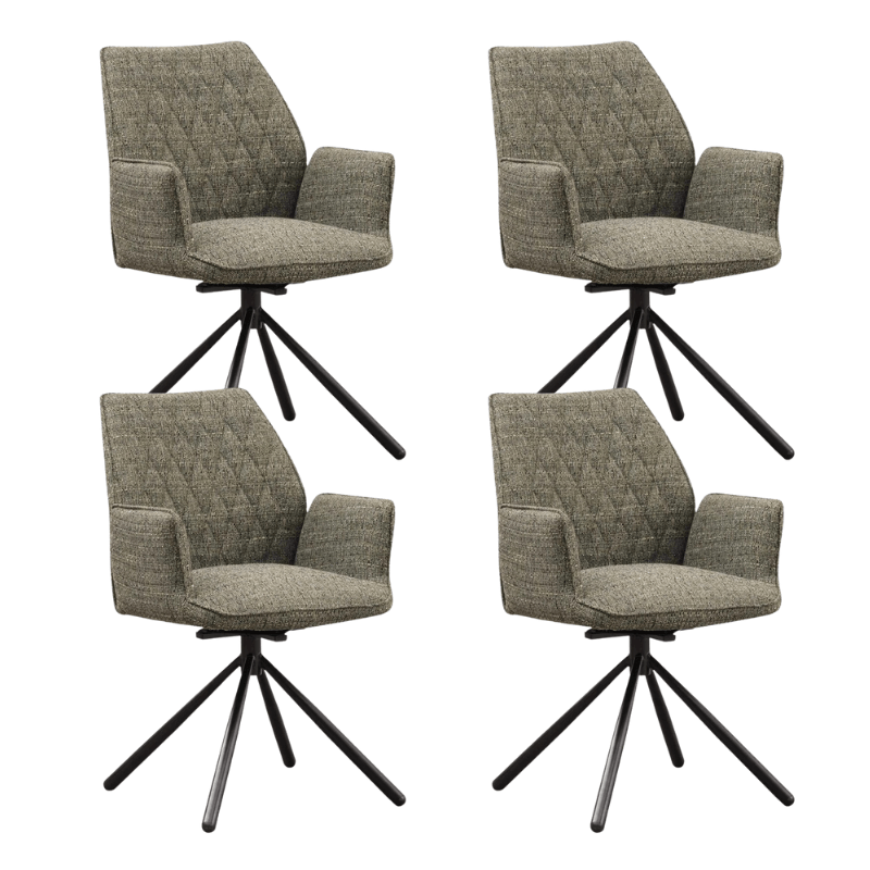 Eetkamerstoelen - Set van 4 Draaibare Eetkamerstoelen Novan Groen Chenille – 180° Draaibaar - Dimehouse