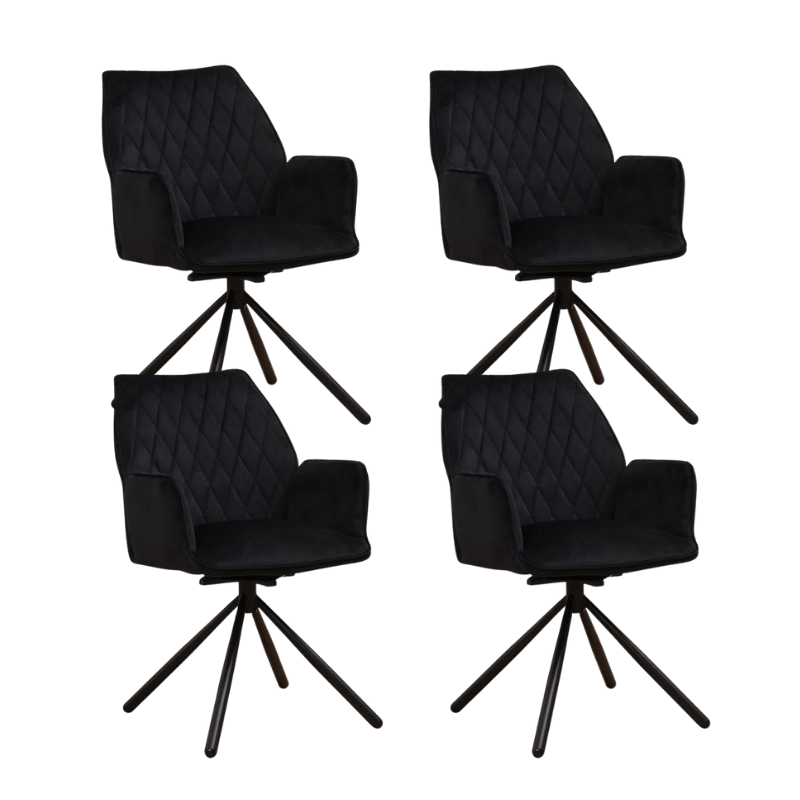Eetkamerstoelen - Set van 4 Draaibare Eetkamerstoelen Novan Zwart Velvet – 180° Draaibaar - Dimehouse