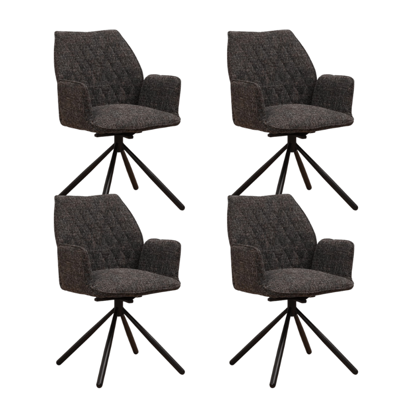 Eetkamerstoelen - Set van 4 Draaibare Eetkamerstoelen Novan Zwart Chenille – 180° Draaibaar - Dimehouse